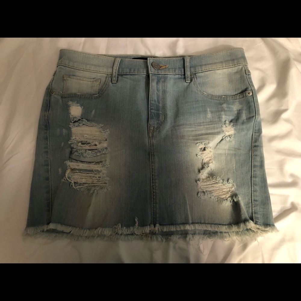 Denim skirt with rips